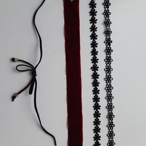Set of chokers (including one corset choker and lace chokers)